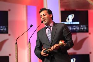 AB Moosa receiving Best Film Distributor award at the SAIFTA in Durban, South Africa, September 6, 2013. 